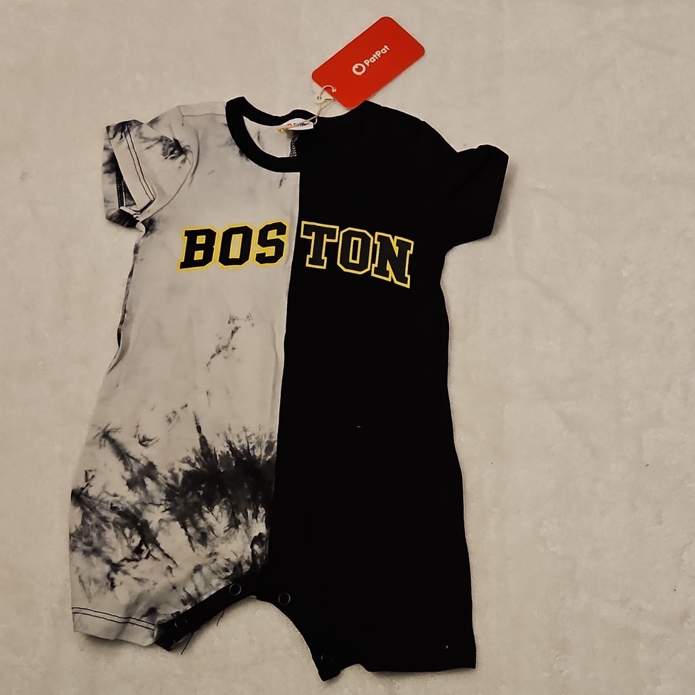 PatPat‎ Tie-Dye Cotton One-Piece Short Sleeve 6-9M Black White City